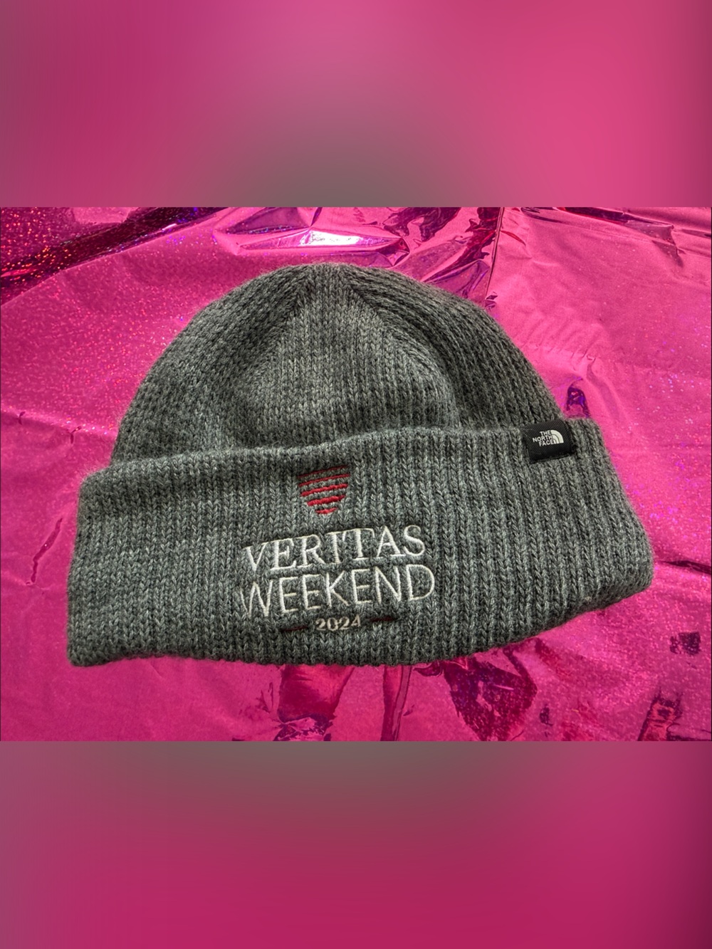The North Face Men’s Gray Knit Beanie with Veritas Weekend Embroidery